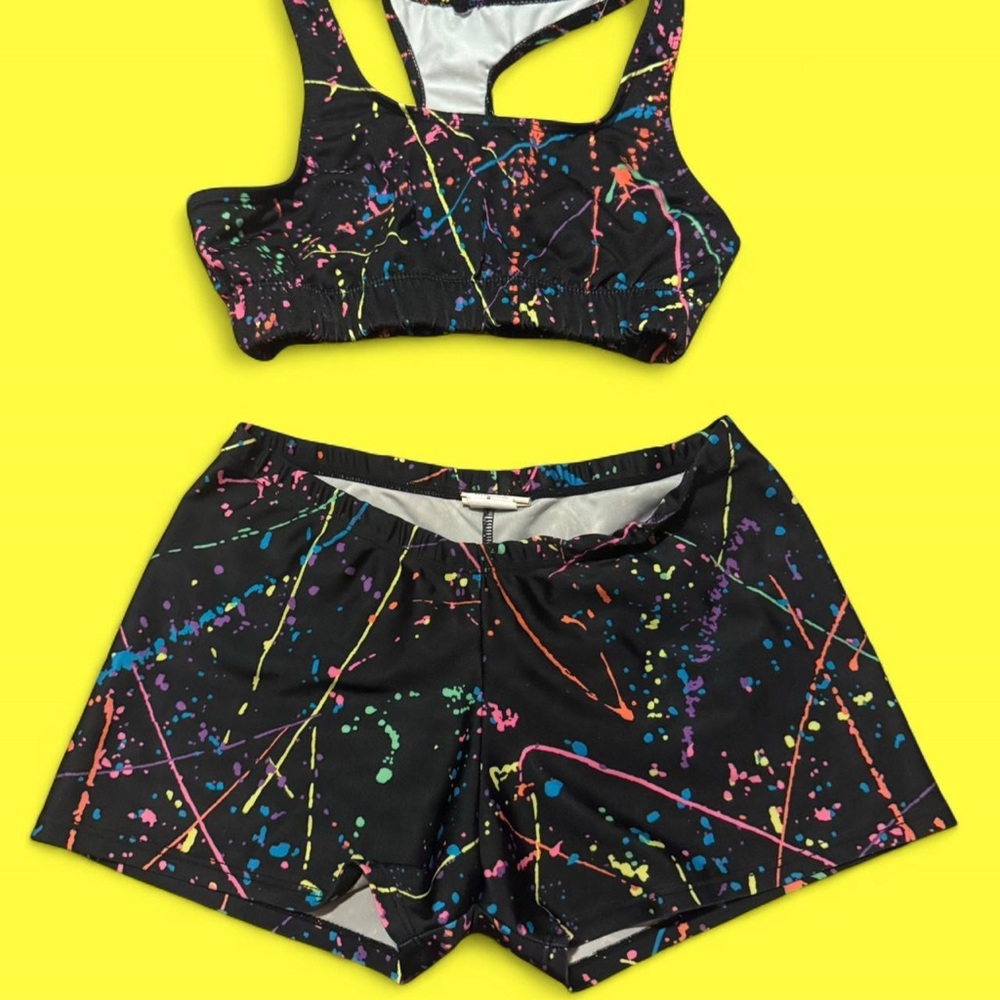 Neon Splatter Sports Bra and Shorts Set